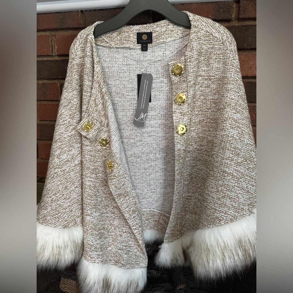 #3) NWT. JM Collection Stunning women’s Topper with brooch  L/XL oatmeal color - Picture 3 of 10